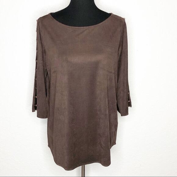 Soft Surroundings chocolate brown faux suede open sleeve top NWOT size Small - Picture 1 of 12